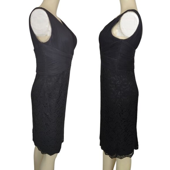 NERO Black Sleeveless Lace Cocktail Dress With Pleated Bodice & V-Neckline Sz 6‎ - Picture 3 of 16